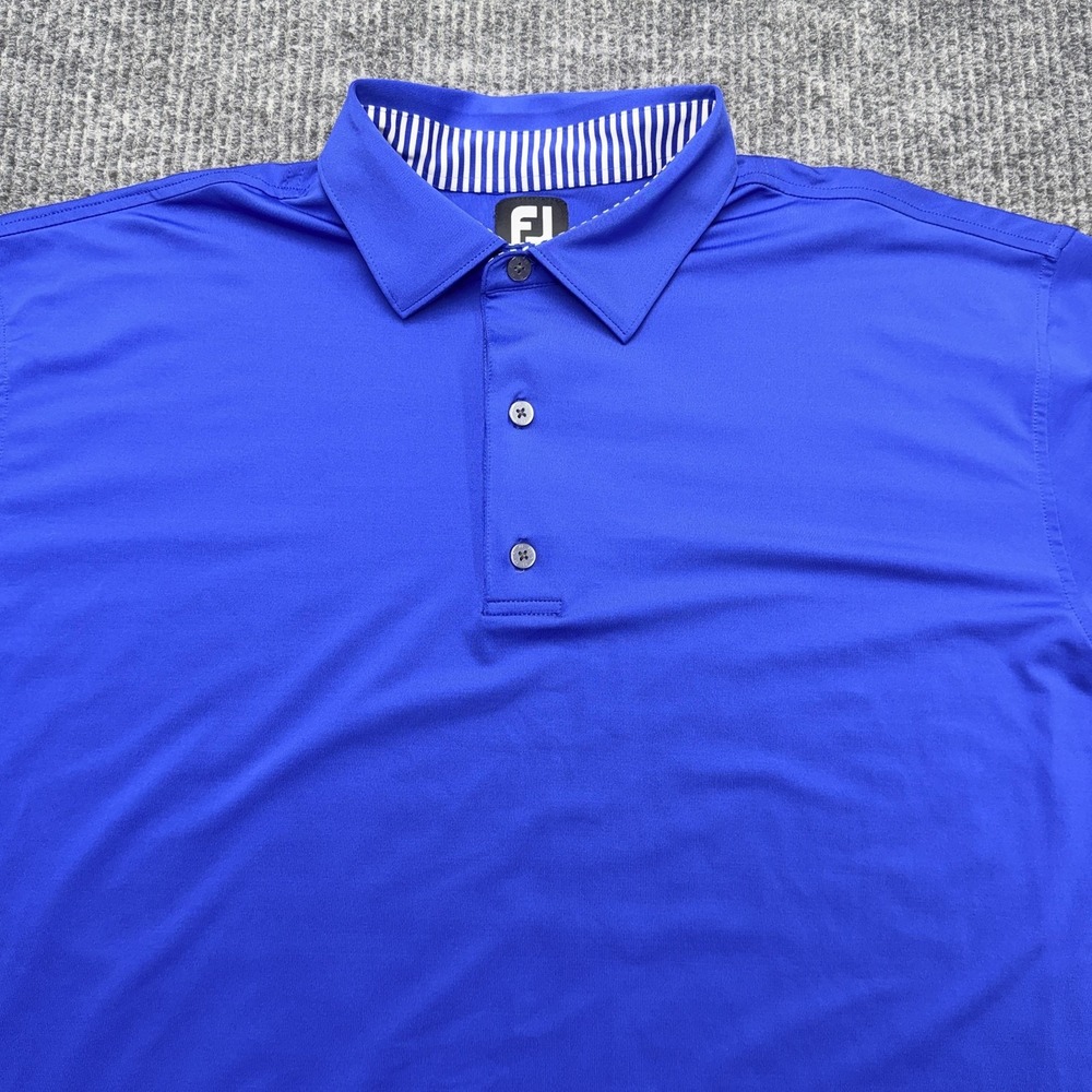 FootJoy Golf Polo Shirt Mens 2XL Blue Solid Performance Stretch Lightweight Top - Picture 2 of 8